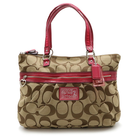 OTHERS Handbags - COACH Poppy Signature Tote Bag Shoulder Canvas Enamel Patent Leather Beige Pi...